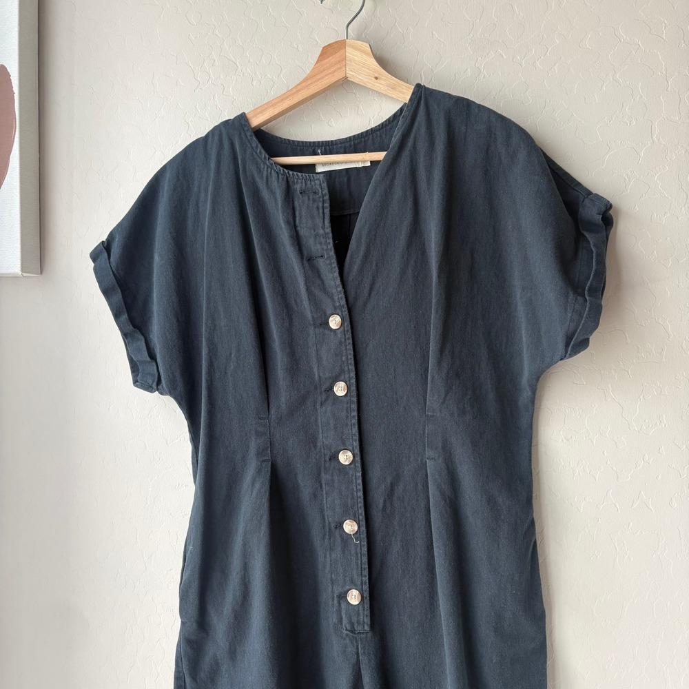 Micaela Greg Jumpsuit Black Cotton Button Front Wide Leg Jumpsuit Size M - Picture 3 of 9